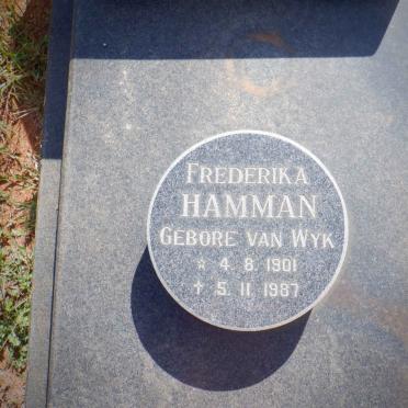HAMMAN Frederika nee VAN WYK 1901-1987