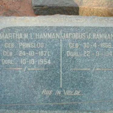 HAMMAN Jacobus J. 1866-1946 &amp; Martha M.L. PRINSLOO 1871-1954