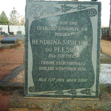 PLESSIS Hendrina Susielia, du nee COETSEE 1893-1950