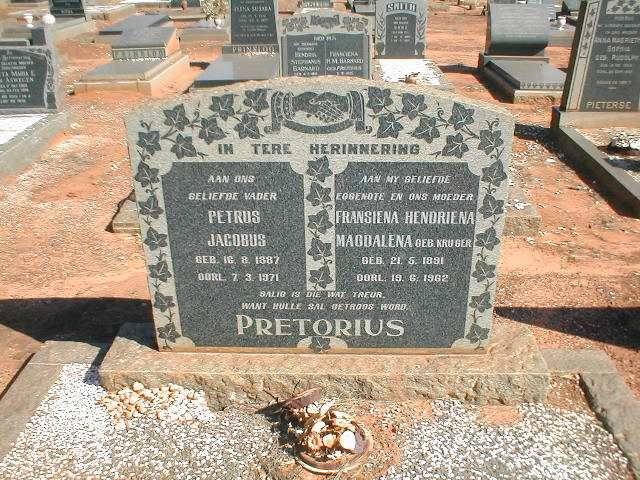 PRETORIUS Petrus Jacobus 1877-1971 &amp; Fransiena Hendriena Magdalena KRUGER 1891-1962