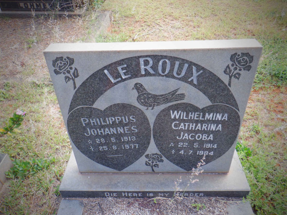 ROUX Philippus Johannes, le 1913-1977 &amp; Wilhelmina Catharina Jacoba 1914-1984