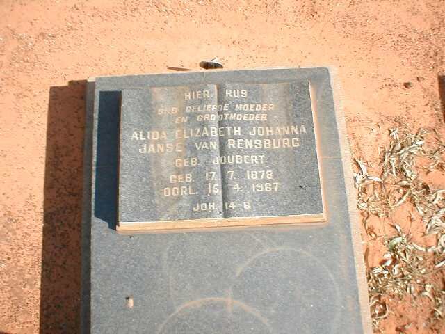 RENSBURG Alida Elizabeth Johanna, Janse van geb. JOUBERT 1878-1967