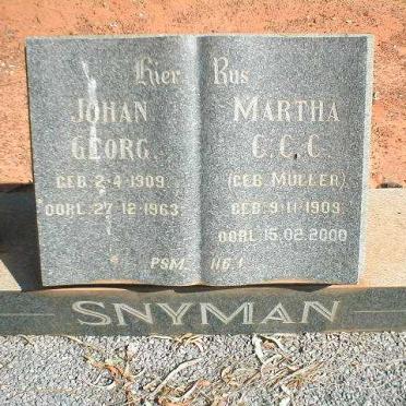 SNYMAN Johan Georg 1909-1963 &amp; Martha C.C.C. MULLER 1909-2000