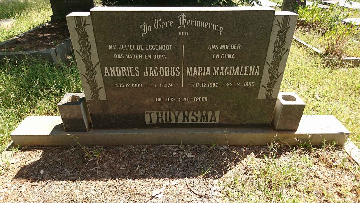 THUYNSMA Andries Jacobus 1903-1974 &amp; Maria Magdalena 1902-1985