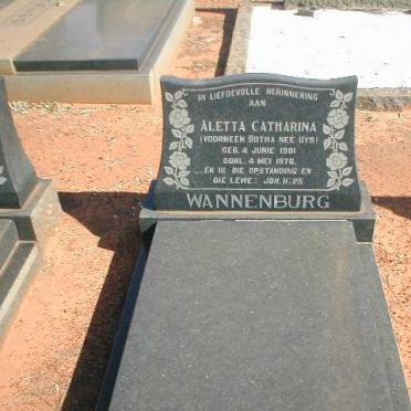 WANNENBURG Aletta Catharina voorheen BOTHA nee UYS 1901-1976