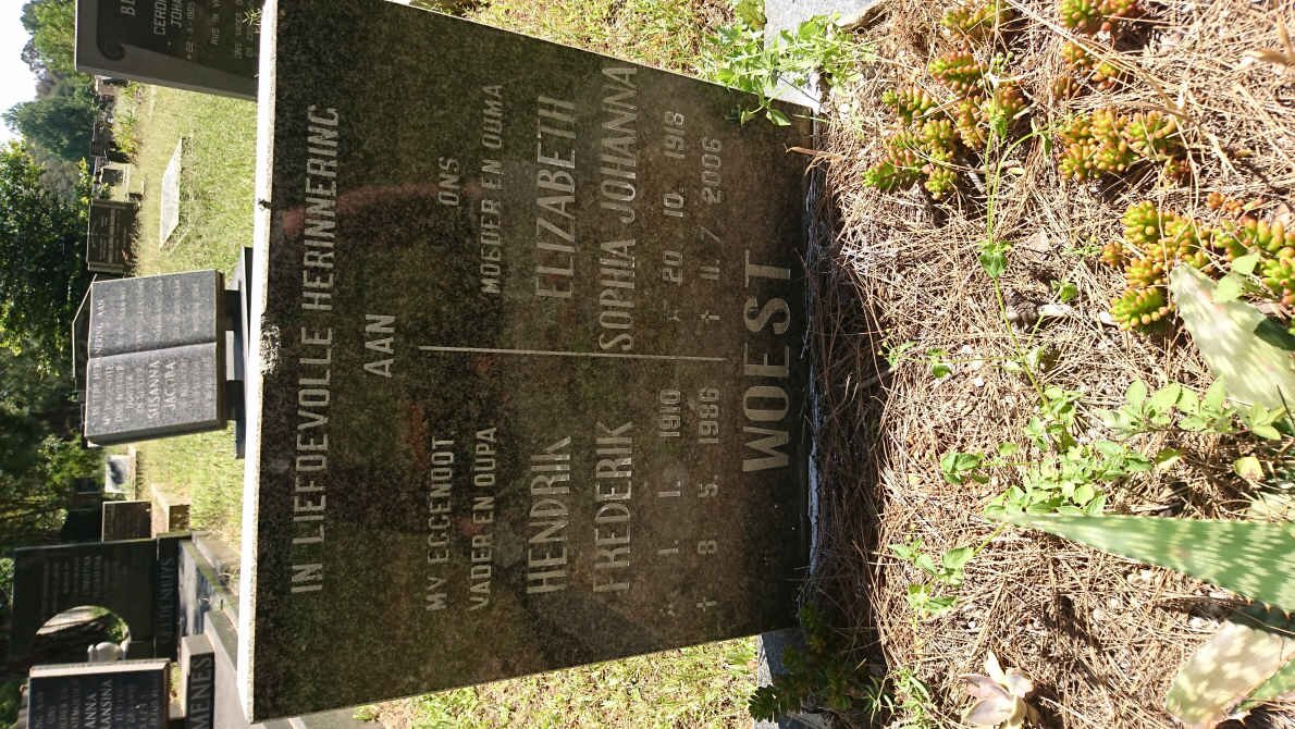 WOEST Hendrik Frederik 1910-1986 &amp; Elizabeth Sophia Johanna 1918-2006