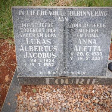 FOURIE Lukas Albertus Jacobus 1934-1997 &amp; Anna Aletta 1930-2007