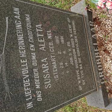 GROBBELAAR Susara Aletta formerly STEWART nee NEL 1912-1991