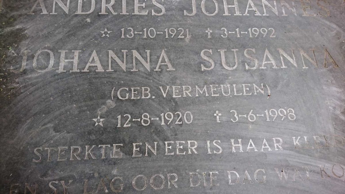 GRANGE Johanna Susanna, le nee VERMEULEN 1920-1998