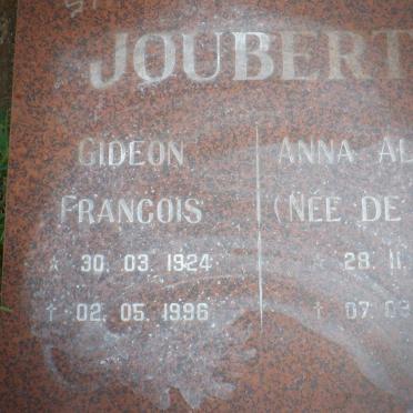 JOUBERT Gideon Francois 1924-1996 &amp; Anna Aletta DE WET 1925-2000