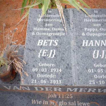 MERWE J.J., van der 1930-2013 &amp; E.J. 1934-2013