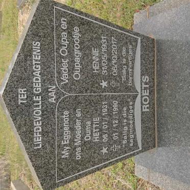 ROETS Hennie 1931-2017 &amp; Hettie 1931-1990