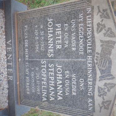 VENTER Pieter Johannes 1912-1986 &amp; Johanna Stephana Stoffelina 1919-2005