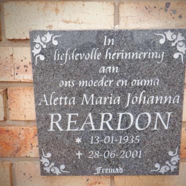 REARDON Aletta Maria Johanna 1935-2001