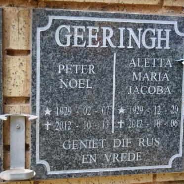 GEERINGH Peter Noel 1929-2012 &amp; Aletta Maria Jacoba 1929-2012