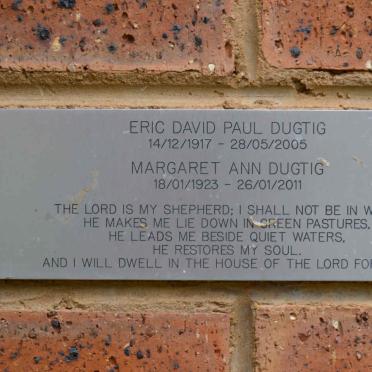 DUGTIG Eric David Paul 1917-2005 &amp; Margaret Ann 1923-2011