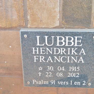 LUBBE Hendrika Francina 1915-2012