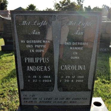 BADENHORST Philippus Andreas 1914-2004 &amp; Carolina 1918-2010
