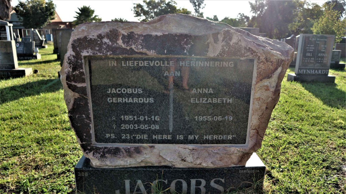 JACOBS Jacobus Gerhardus 1951-2003 &amp; Anna Elizabeth 1955-