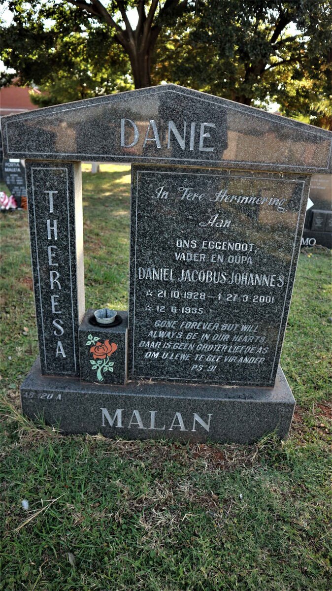 MALAN Daniel Jacobus Johannes 1928-2001 &amp; Theresa 1935-