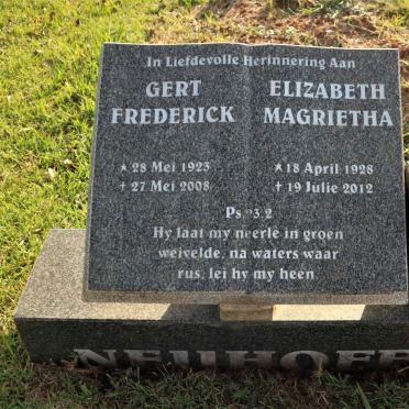 NEUHOFF Gert Frederick 1923-2008 &amp; Elizabeth Magrietha 1928-2012