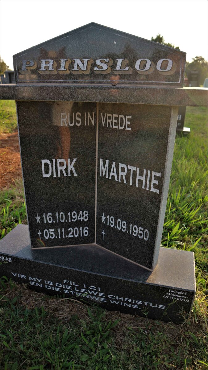 PRINSLOO Dirk 1948-2016 &amp; Marthie 1950-