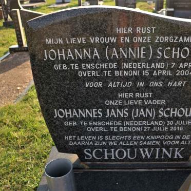 SCHOUWINK Johannes Jans 1929-2016 &amp; Johanna 1933-2004