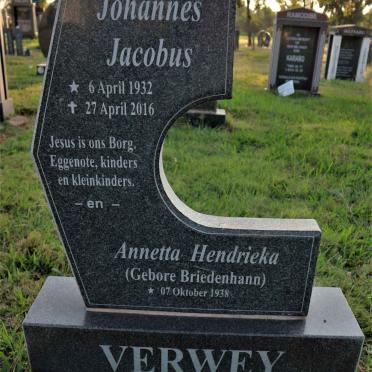 VERWEY Johannes Jacobus 1932-2016 &amp; Annetta Hendrieka BRIEDENHANN  1938-