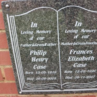 CASE Philip Henry 1919-2008 &amp; Frances Elizabeth 1920-2007
