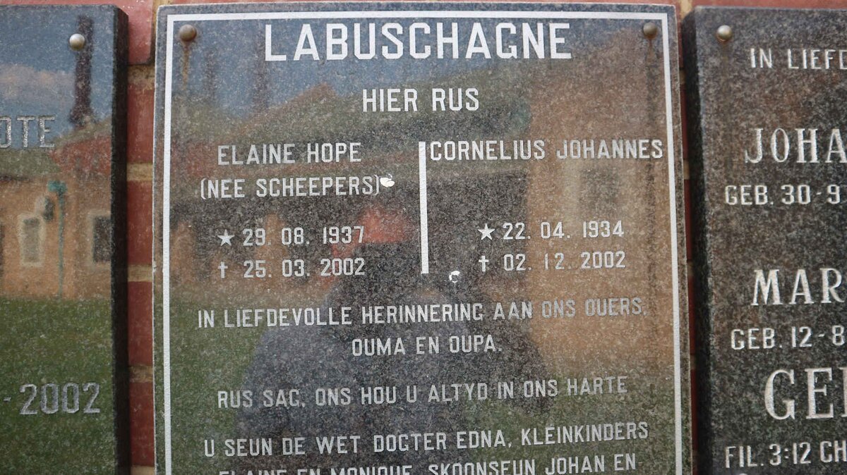 LABUSCHAGNE Cornelius Johannes 1934-2002 &amp; Elaine Hope SCHEEPERS 1937-2002