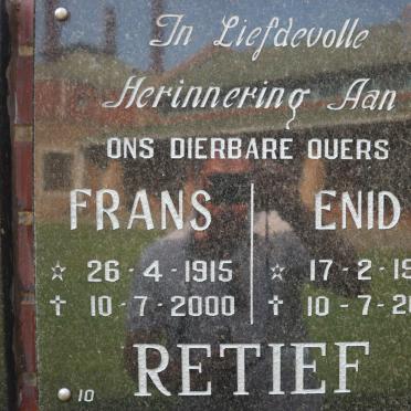 RETIEF Frans 1915-2000 &amp; Enid 1927-2014