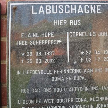 LABUSCHAGNE Cornelius Johannes 1934-2002 &amp; Elaine Hope SCHEEPERS 1937-2002