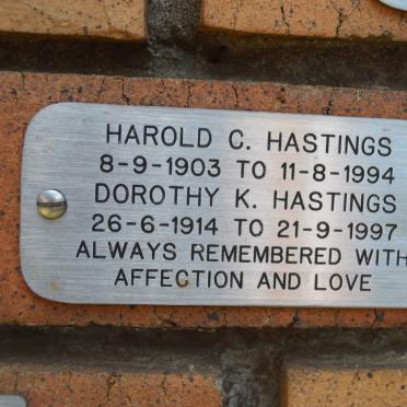 HASTINGS Harold C. 1903-1994 &amp; Dorothy K. 1914-1997