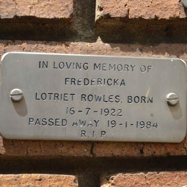 ROWLES Fredericka Lotriet 1922-1984