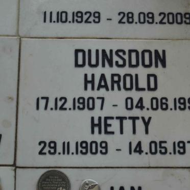 DUNSOON Harold 1907-1993 &amp; Hetty 1909-1976