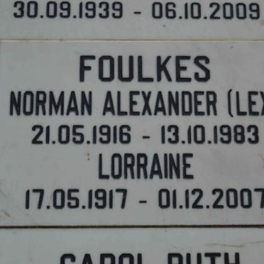 FOULKES Norman Alexander 1916-1983 &amp; Lorraine 1917-2007