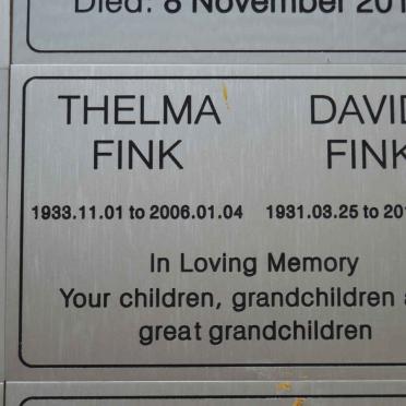 FINK David 1931-2015 &amp; Thelma 1933-2006