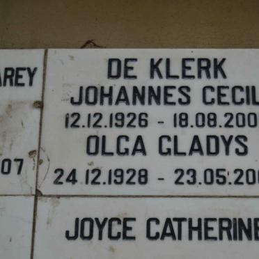 KLERK Johannes Cecil, de 1926-2005 &amp; Olga Gladys 1928-2006