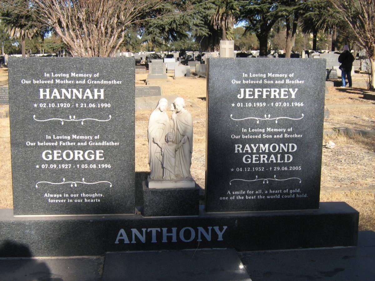 ANTHONY George 1927-1996 &amp; Hannah 1920-1990 :: ANTHONY Jeffrey 1959-1966 :: ANTHONY Raymond Gerald 1952-2005