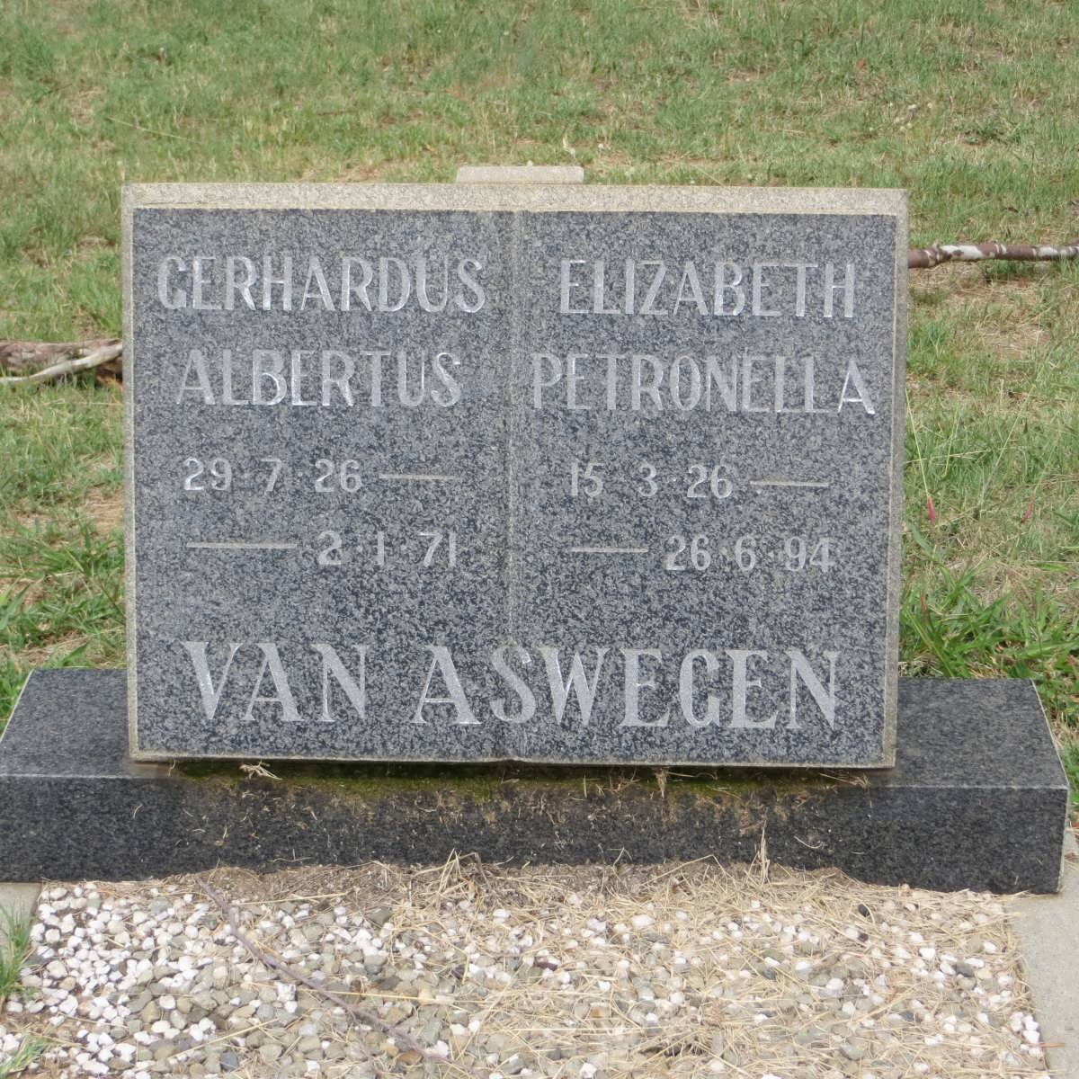 ASWEGEN Gerhardus Albertus, van 1926-1971 &amp; Elizabeth Petronella 1926-1994