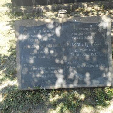 BARNARD Elizabeth P.A.J. 1872-1953 :: BARNARD Johanna Wilhelmina 1894-1952 