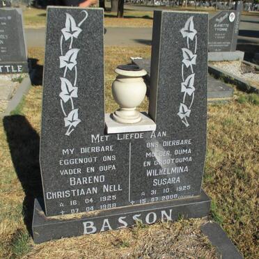 BASSON Barend Christiaan Nell 1925-1988 &amp; Wilhelmina Susara 1925-2000