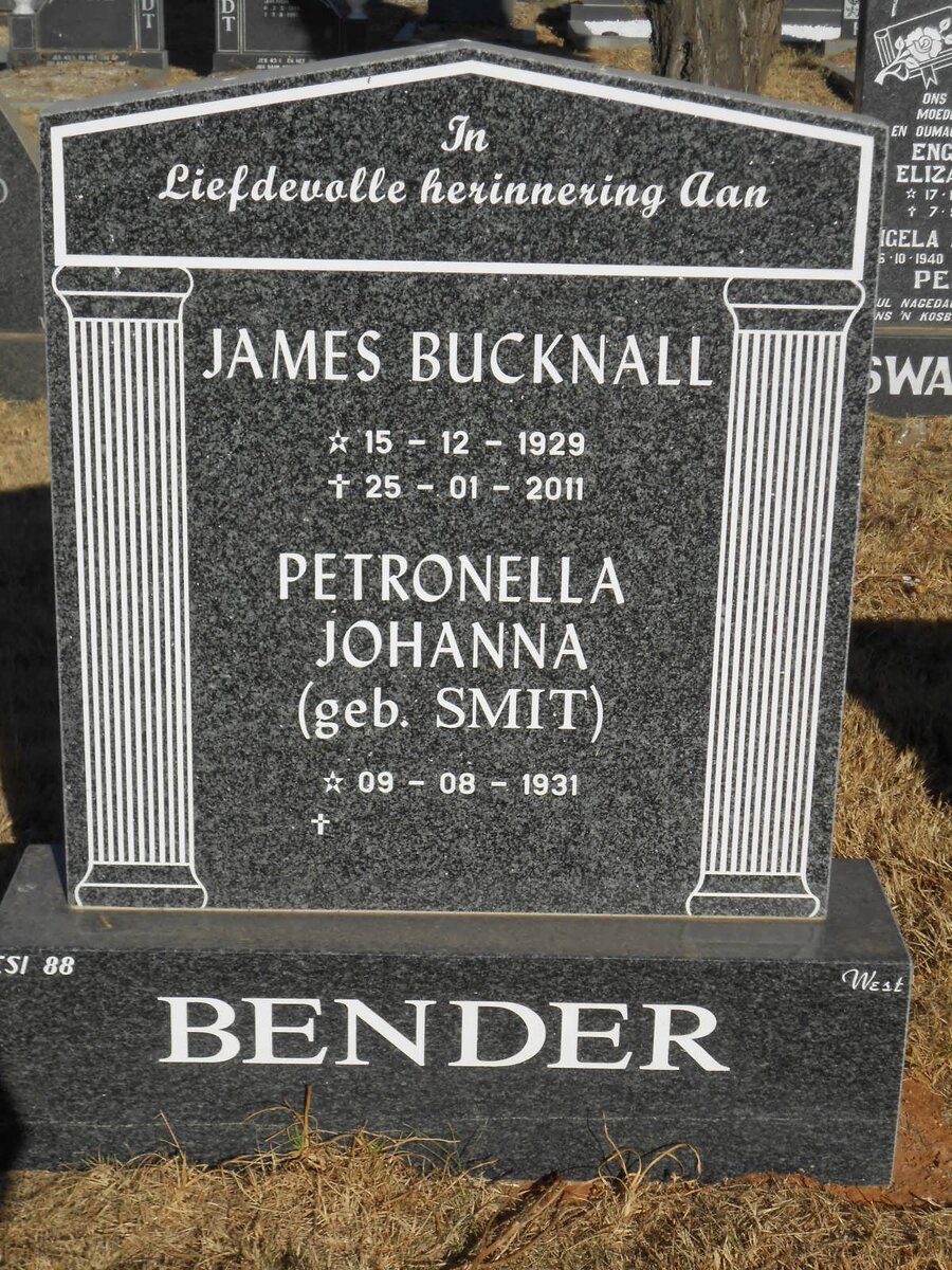 BENDER James Bucknall 1929-2011 &amp; Petronella Johanna SMIT 1931-