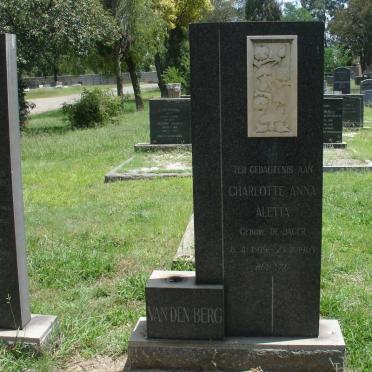 BERG Charlotte Anna Aletta, van den geb DE JAGER 1899-1965