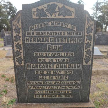 BLOM Herman Christopher -1934 &amp; Margaret Ann -1943