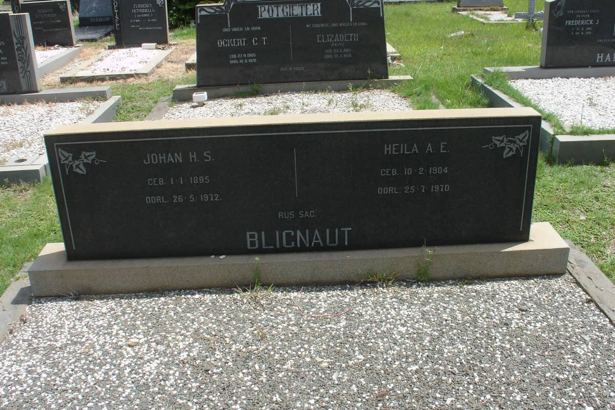 BLIGNAUT Johan H.S. 1895-1972 &amp; Heila A.E. 1904-1970