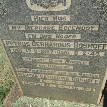 BOSHOFF Petrus Gerhardus 1887-1943 &amp; Martha Catharina PIETERSE 1893-1948