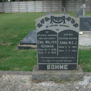 BOHME Emil Walter Herman 1888-1959 &amp; Anna M.C.J. 1905-1995