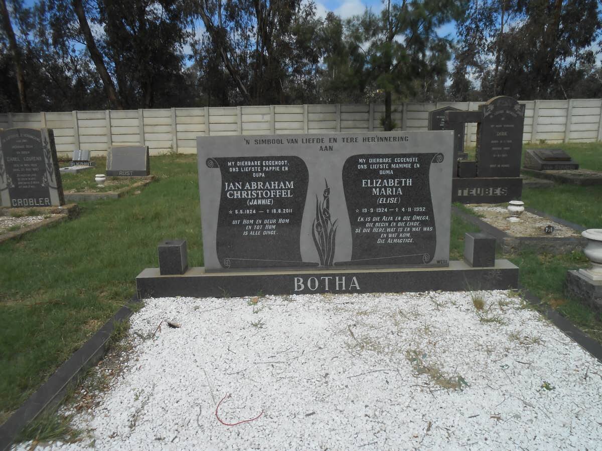BOTHA Jan Abraham Christoffel 1924-2001 &amp; Elizabeth Maria 1924-1992