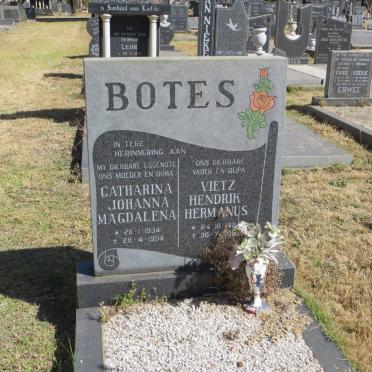 BOTES Vietz Hendrik Hermanus 1924-2002 &amp; Catharina Johanna Magdalena 1934-1994